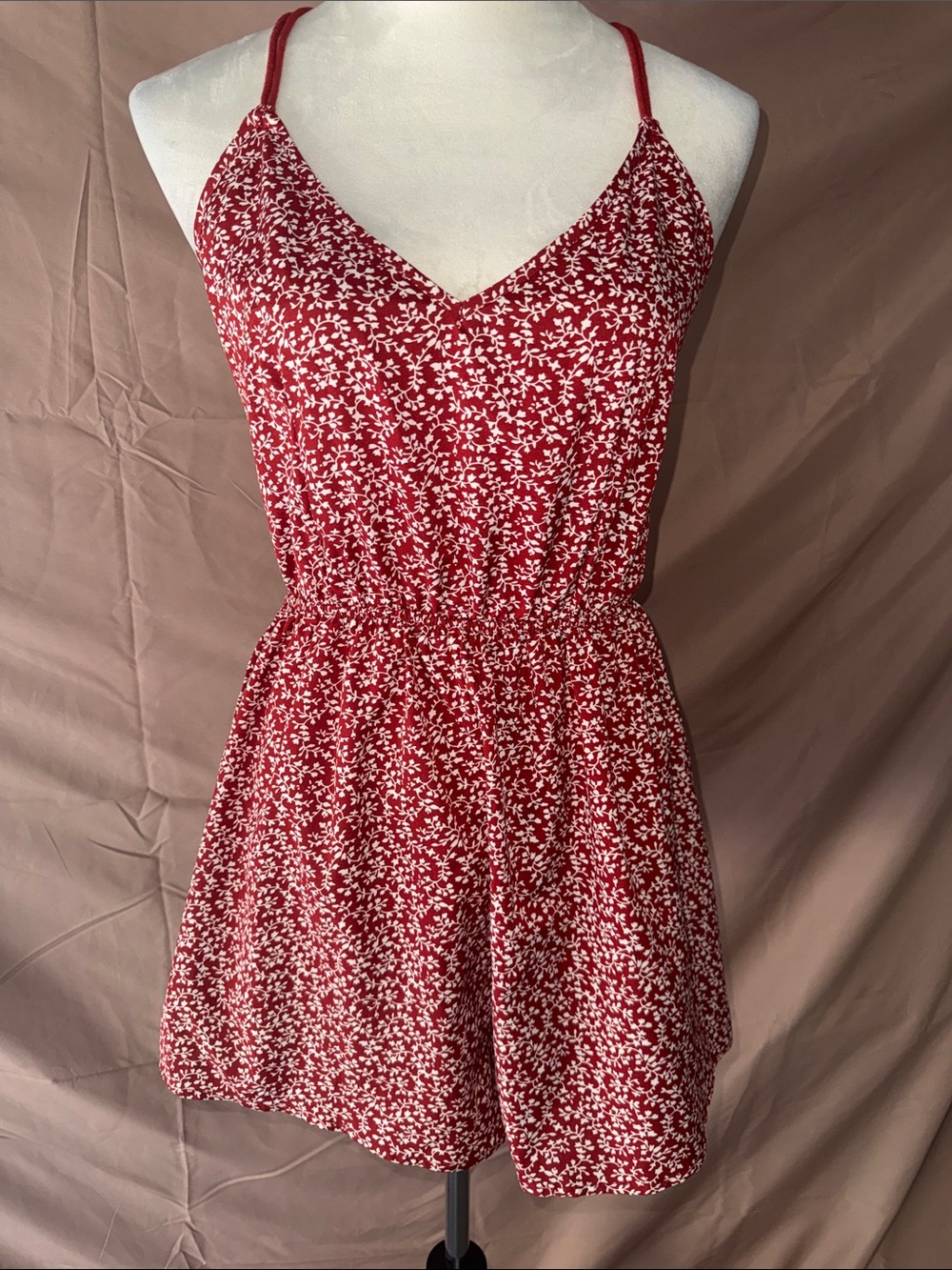 Red Floral Romper with Open Strappy Back